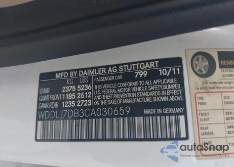 2012 Mercedes-Benz Cls 550 z USA, uszkodzony, nr VIN WDDLJ7DB3CA030659